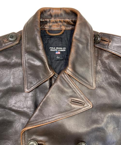 POLO JEANS CO.（ポロジーンズカンパニー）POLO JEANS CO. (ポロジーンズカンパニー) ダブル レザーカーコート ブラウン サイズ:Lの古着・服飾アイテム