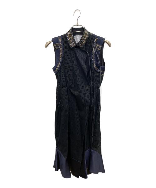 sacai（サカイ）sacai (サカイ) メッシュノースリーブワンピース ネイビー サイズ:Mの古着・服飾アイテム