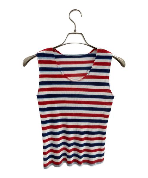 PLEATS PLEASE（プリーツプリーズ）PLEATS PLEASE (プリーツプリーズ) ボーダーノースリーブプリーツカットソー マルチカラー サイズ:３の古着・服飾アイテム
