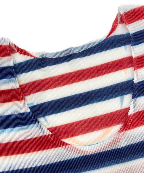 PLEATS PLEASE（プリーツプリーズ）PLEATS PLEASE (プリーツプリーズ) ボーダーノースリーブプリーツカットソー マルチカラー サイズ:３の古着・服飾アイテム