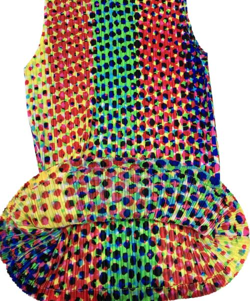 PLEATS PLEASE（プリーツプリーズ）PLEATS PLEASE (プリーツプリーズ) 総柄ノースリーブプリーツカットソー マルチカラー サイズ:３の古着・服飾アイテム