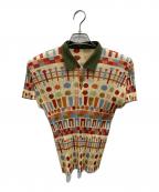 ）の古着「総柄プリーツポロシャツ」｜ベージュ