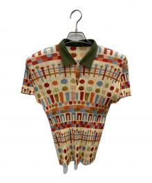 PLEATS PLEASE（プリーツプリーズ）の古着「総柄プリーツポロシャツ」｜ベージュ