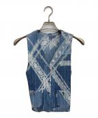PLEATS PLEASEプリーツプリーズ）の古着「デニム転写ベスト」｜ブルー