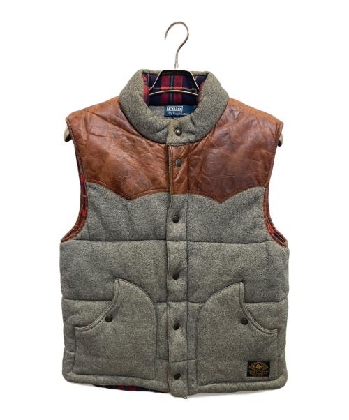 POLO RALPH LAUREN（ポロ・ラルフローレン）POLO RALPH LAUREN (ポロ・ラルフローレン) レザー切替中綿ベスト グレー サイズ:Mの古着・服飾アイテム