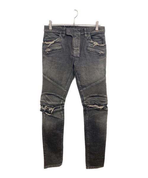BALMAIN（バルマン）BALMAIN (バルマン) ダメージ加工バイカーデニム ブラック サイズ:73.5㎝(W29)の古着・服飾アイテム