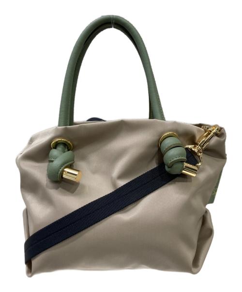 VIOLAd'ORO（ヴィオラドーロ）VIOLAd'ORO (ヴィオラドーロ) ノットハンドルナイロントートS ベージュ×グリーンの古着・服飾アイテム