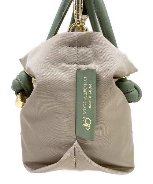 VIOLAd'ORO（ヴィオラドーロ）VIOLAd'ORO (ヴィオラドーロ) ノットハンドルナイロントートS ベージュ×グリーンの古着・服飾アイテム