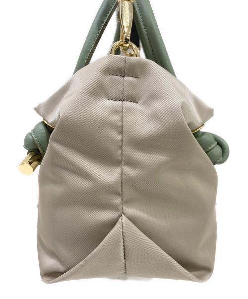 VIOLAd'ORO（ヴィオラドーロ）VIOLAd'ORO (ヴィオラドーロ) ノットハンドルナイロントートS ベージュ×グリーンの古着・服飾アイテム
