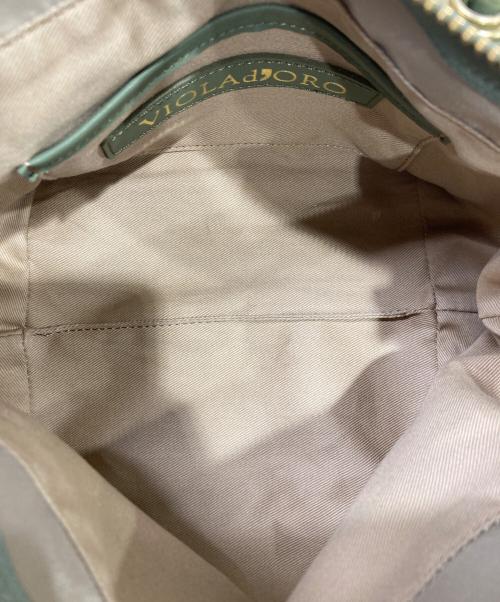 VIOLAd'ORO（ヴィオラドーロ）VIOLAd'ORO (ヴィオラドーロ) ノットハンドルナイロントートS ベージュ×グリーンの古着・服飾アイテム