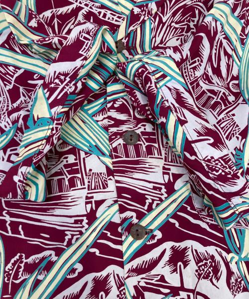 Sun Surf（サンサーフ）Sun Surf (サンサーフ) レーヨンアロハシャツ レッド サイズ:Sの古着・服飾アイテム