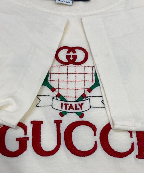 GUCCI（グッチ）GUCCI (グッチ) ロゴ刺繍Tシャツ アイボリー サイズ:XS（160）の古着・服飾アイテム