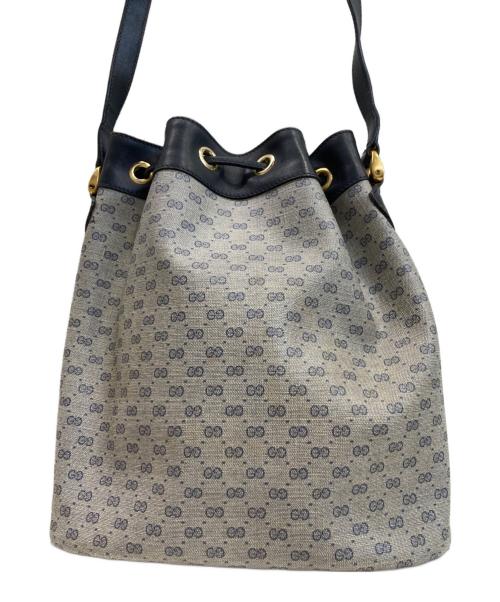 GUCCI（グッチ）GUCCI (グッチ) 巾着ショルダーバッグ ネイビーの古着・服飾アイテム