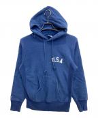 Champion REVERSE WEAVE×RHC Ron Hermanチャンピオン リバース ウィーブ×アールエイチシー ロンハーマン）の古着「ダメージ加工プルオーバーパーカー」｜ブルー