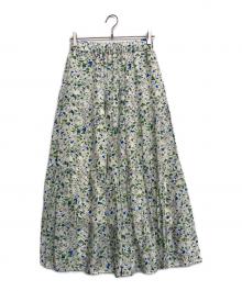 SACRA（サクラ）の古着「DRAWING PRINT SKIRT」｜ホワイト×グリーン