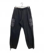 THE BLACK EYE PATCHブラックアイパッチ）の古着「METAL LOGO FABRIC-STITCHED SWEAT PANTS」｜ブラック