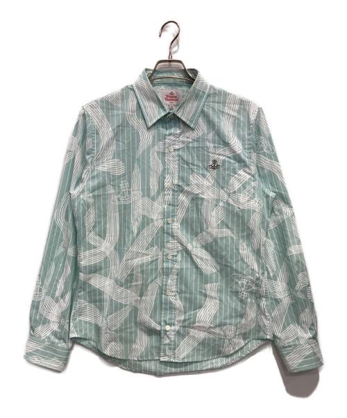 Vivienne Westwood man（ヴィヴィアン ウェストウッド マン）Vivienne Westwood man (ヴィヴィアン ウェストウッド マン) ストライプオーブシャツ スカイブルー サイズ:48の古着・服飾アイテム