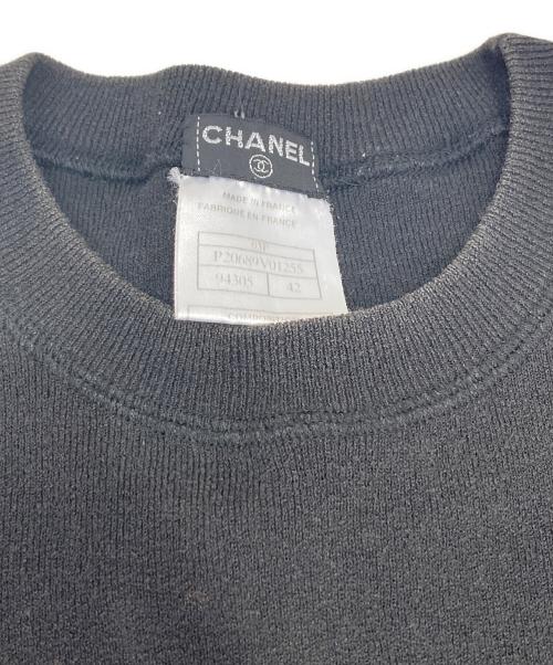 CHANEL（シャネル）CHANEL (シャネル) ロゴプレート半袖リブニット ブラック サイズ:42の古着・服飾アイテム