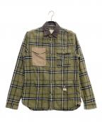 DIESELディーゼル）の古着「襟レザーチェックシャツ」｜オリーブ