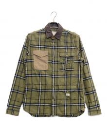 DIESEL（ディーゼル）の古着「襟レザーチェックシャツ」｜オリーブ