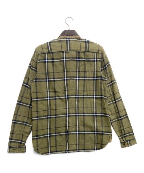 DIESEL（ディーゼル）DIESEL (ディーゼル) 襟レザーチェックシャツ オリーブ サイズ:Lの古着・服飾アイテム
