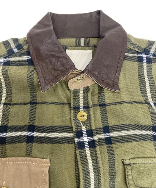 DIESEL（ディーゼル）DIESEL (ディーゼル) 襟レザーチェックシャツ オリーブ サイズ:Lの古着・服飾アイテム