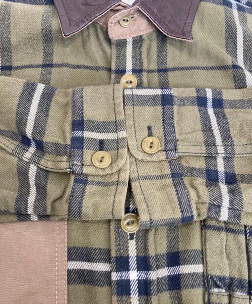 DIESEL（ディーゼル）DIESEL (ディーゼル) 襟レザーチェックシャツ オリーブ サイズ:Lの古着・服飾アイテム
