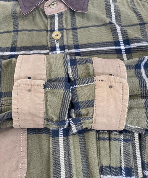 DIESEL（ディーゼル）DIESEL (ディーゼル) 襟レザーチェックシャツ オリーブ サイズ:Lの古着・服飾アイテム