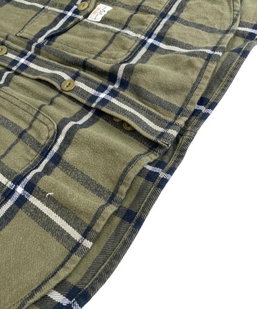 DIESEL（ディーゼル）DIESEL (ディーゼル) 襟レザーチェックシャツ オリーブ サイズ:Lの古着・服飾アイテム