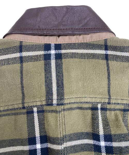 DIESEL（ディーゼル）DIESEL (ディーゼル) 襟レザーチェックシャツ オリーブ サイズ:Lの古着・服飾アイテム