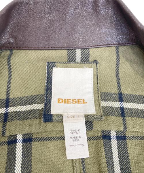 DIESEL（ディーゼル）DIESEL (ディーゼル) 襟レザーチェックシャツ オリーブ サイズ:Lの古着・服飾アイテム