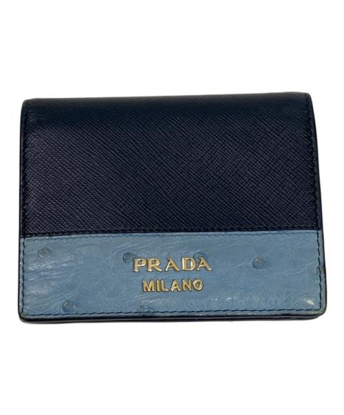 PRADA（プラダ）PRADA (プラダ) 2つ折り財布 ブラック×ブルーの古着・服飾アイテム