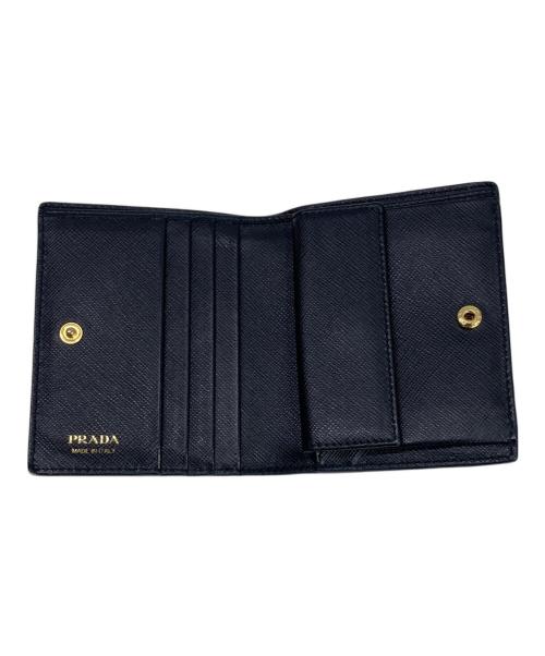 PRADA（プラダ）PRADA (プラダ) 2つ折り財布 ブラック×ブルーの古着・服飾アイテム