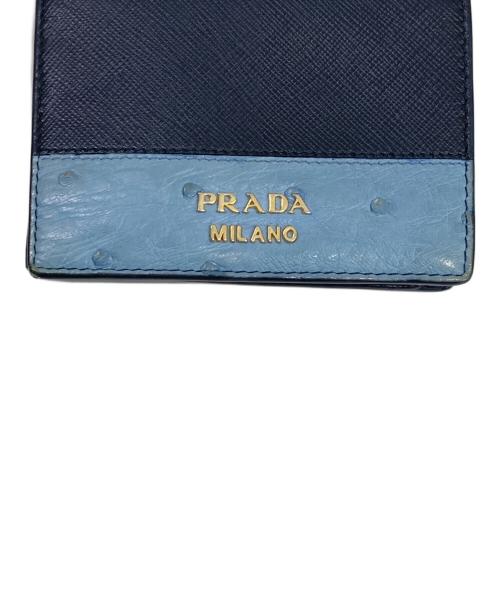 PRADA（プラダ）PRADA (プラダ) 2つ折り財布 ブラック×ブルーの古着・服飾アイテム