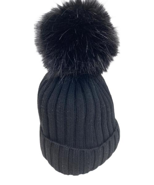MONCLER（モンクレール）MONCLER (モンクレール) ポンポン付きワッペンニット帽 ブラック サイズ:UNIの古着・服飾アイテム