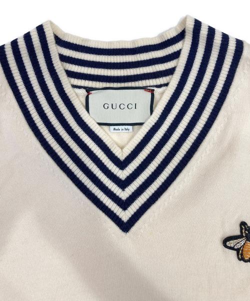 GUCCI（グッチ）GUCCI (グッチ) BEE刺繍 Vネックニット アイボリー サイズ:XLの古着・服飾アイテム