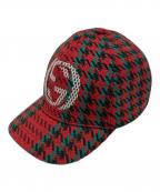GUCCIグッチ）の古着「ハウンドトゥース インターロッキングG キャップ」｜レッド