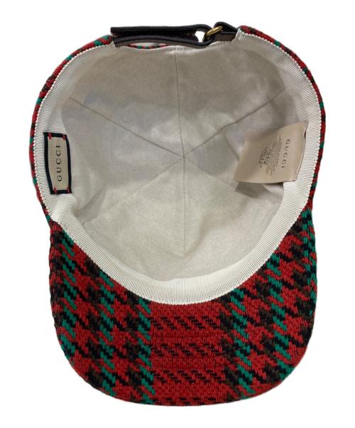 GUCCI（グッチ）GUCCI (グッチ) ハウンドトゥース インターロッキングG キャップ レッド サイズ:Sの古着・服飾アイテム