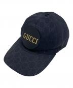 GUCCIグッチ）の古着「レザーワッペン GGキャンバス ベースボールキャップ」｜ブラック