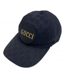 GUCCI（グッチ）の古着「レザーワッペン GGキャンバス ベースボールキャップ」｜ブラック