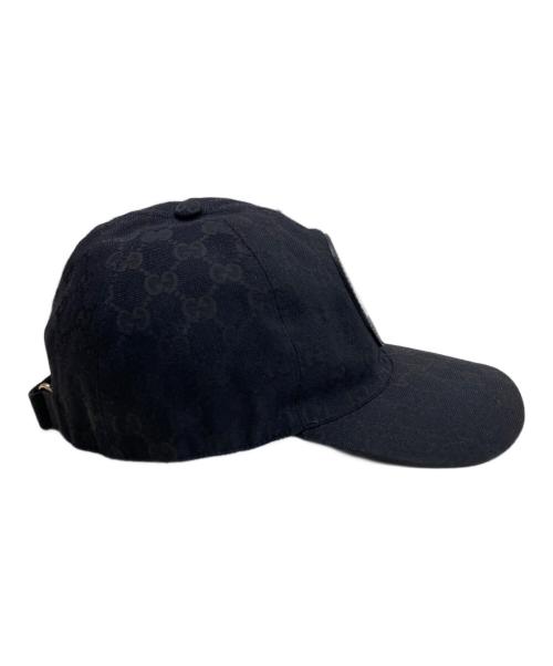 GUCCI（グッチ）GUCCI (グッチ) レザーワッペン GGキャンバス ベースボールキャップ ブラック サイズ:Sの古着・服飾アイテム