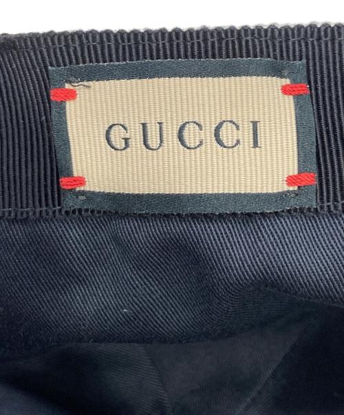 GUCCI（グッチ）GUCCI (グッチ) レザーワッペン GGキャンバス ベースボールキャップ ブラック サイズ:Sの古着・服飾アイテム