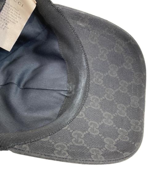 GUCCI（グッチ）GUCCI (グッチ) レザーワッペン GGキャンバス ベースボールキャップ ブラック サイズ:Sの古着・服飾アイテム