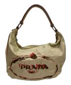PRADAプラダ）の古着「ロゴ刺繍ハンドバッグ」｜ベージュ