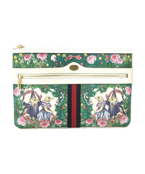 GUCCI（グッチ）GUCCI (グッチ) コラボクラッチバッグ ベージュ×グリーン シェリーライン 517551 2184の古着・服飾アイテム