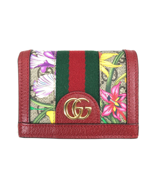 GUCCI（グッチ）GUCCI (グッチ) オフディアGGフローラカードケースウォレット グリーン×レッド シェリーライン 496334　リミテッドエディション 日本限定の古着・服飾アイテム