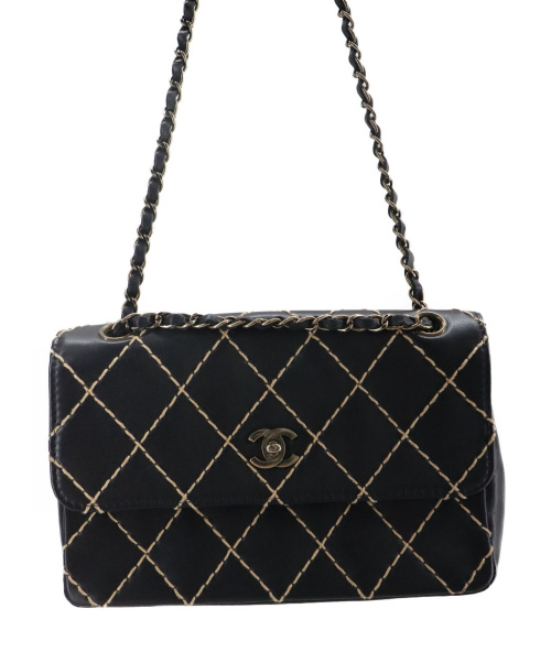 CHANEL（シャネル）CHANEL (シャネル) ワイルドステッチチェーンショルダーバッグ ブラック マトラッセ 6551958の古着・服飾アイテム