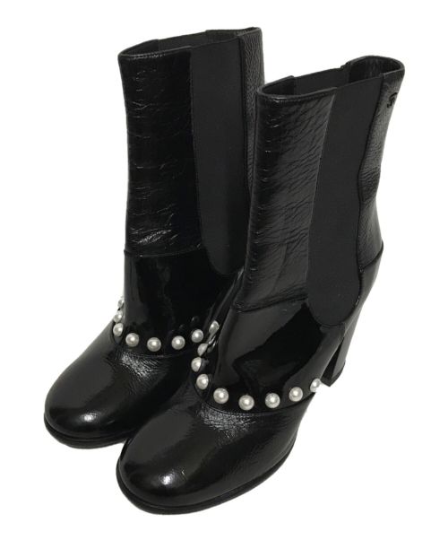 CHANEL（シャネル）CHANEL (シャネル) フェイクパールサイドゴアブーツ ブラック サイズ:38　2/1の古着・服飾アイテム