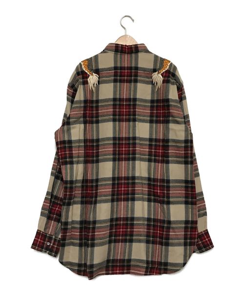 GUCCI（グッチ）GUCCI (グッチ) ドラゴン刺繍チェックシャツ レッド サイズ:43の古着・服飾アイテム