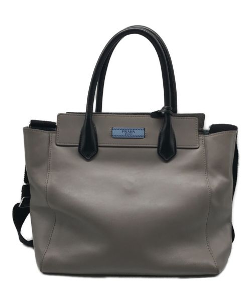 PRADA（プラダ）PRADA (プラダ) 2WAYレザートートバッグ グレーの古着・服飾アイテム